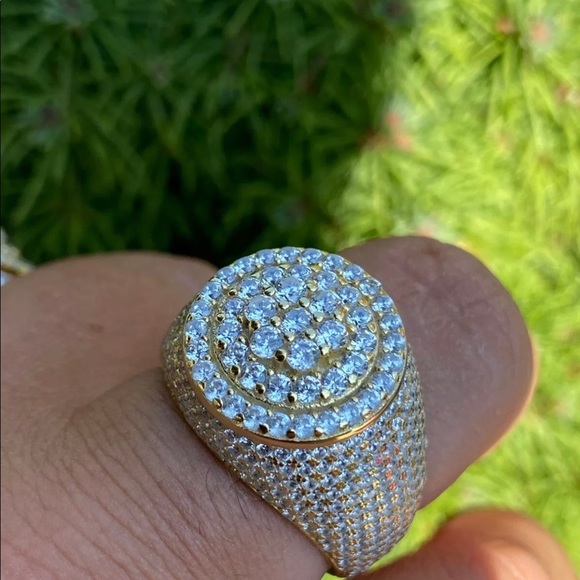 14k Gold Over Solid 925 Sterling Silver Men's Ring - Picture 2 of 9